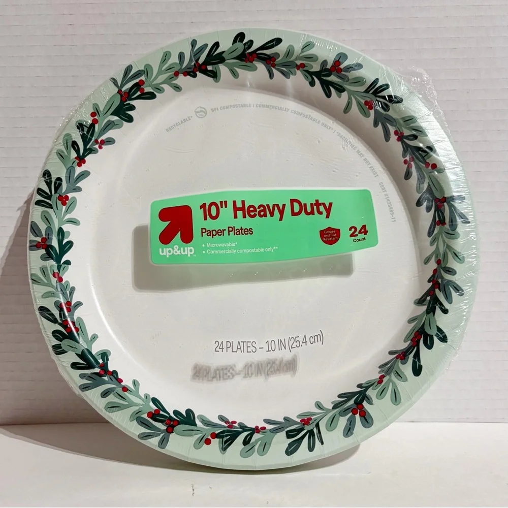 Target Up&up Heavy Duty 10” Paper Plates Limited 24ct Holiday Holly Berry NEW